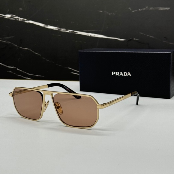NEW PR A53S VAF10D PRADA GOLD BROWN PILOT SPR A53 VAF10D MEN SUNGLASSES - Picture 2 of 12